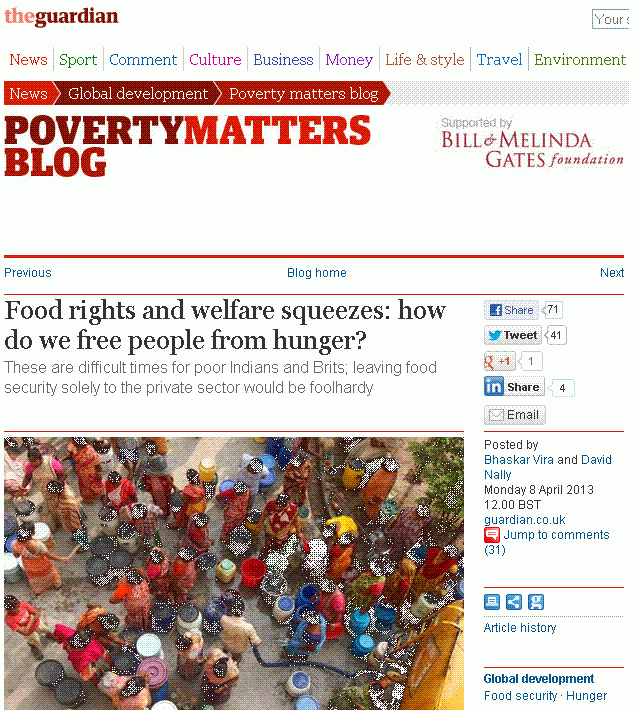 Article on Guardian Blog Poverty Matters Our members in the media - Food rights